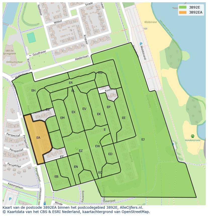 Afbeelding van het postcodegebied 3892 EA op de kaart.