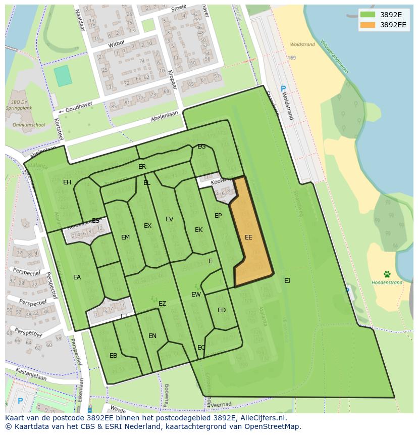 Afbeelding van het postcodegebied 3892 EE op de kaart.