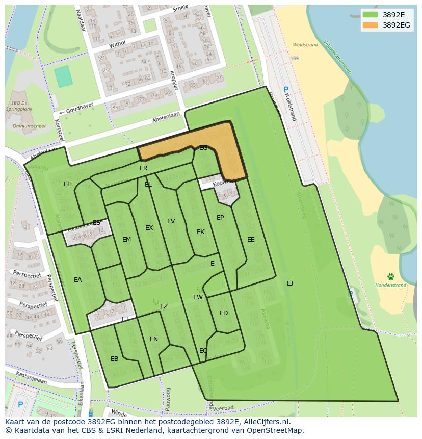 Afbeelding van het postcodegebied 3892 EG op de kaart.