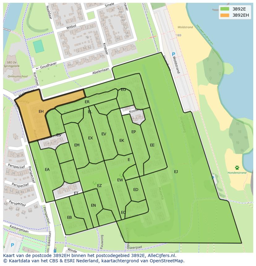Afbeelding van het postcodegebied 3892 EH op de kaart.