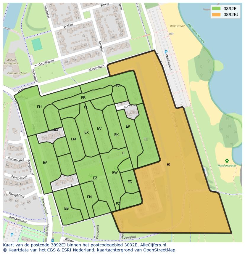 Afbeelding van het postcodegebied 3892 EJ op de kaart.