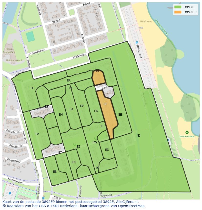 Afbeelding van het postcodegebied 3892 EP op de kaart.
