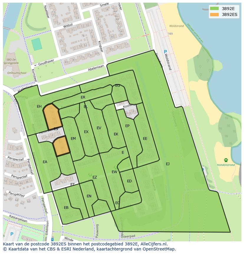 Afbeelding van het postcodegebied 3892 ES op de kaart.