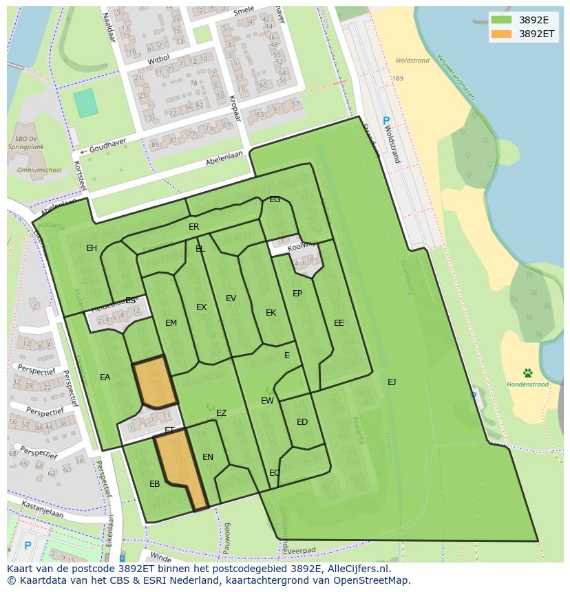 Afbeelding van het postcodegebied 3892 ET op de kaart.