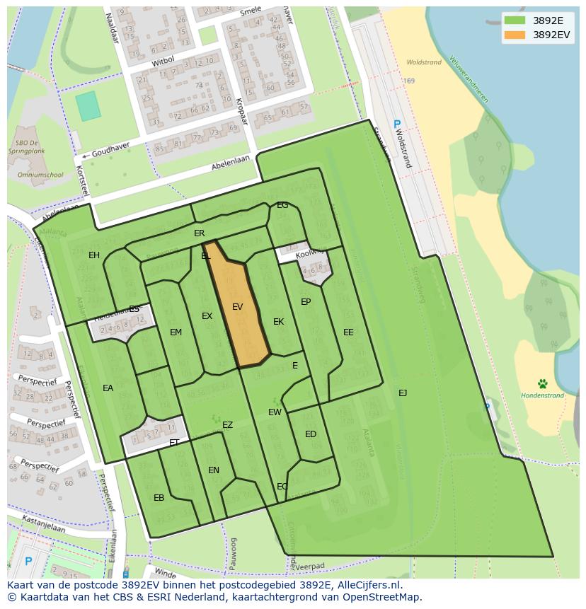 Afbeelding van het postcodegebied 3892 EV op de kaart.