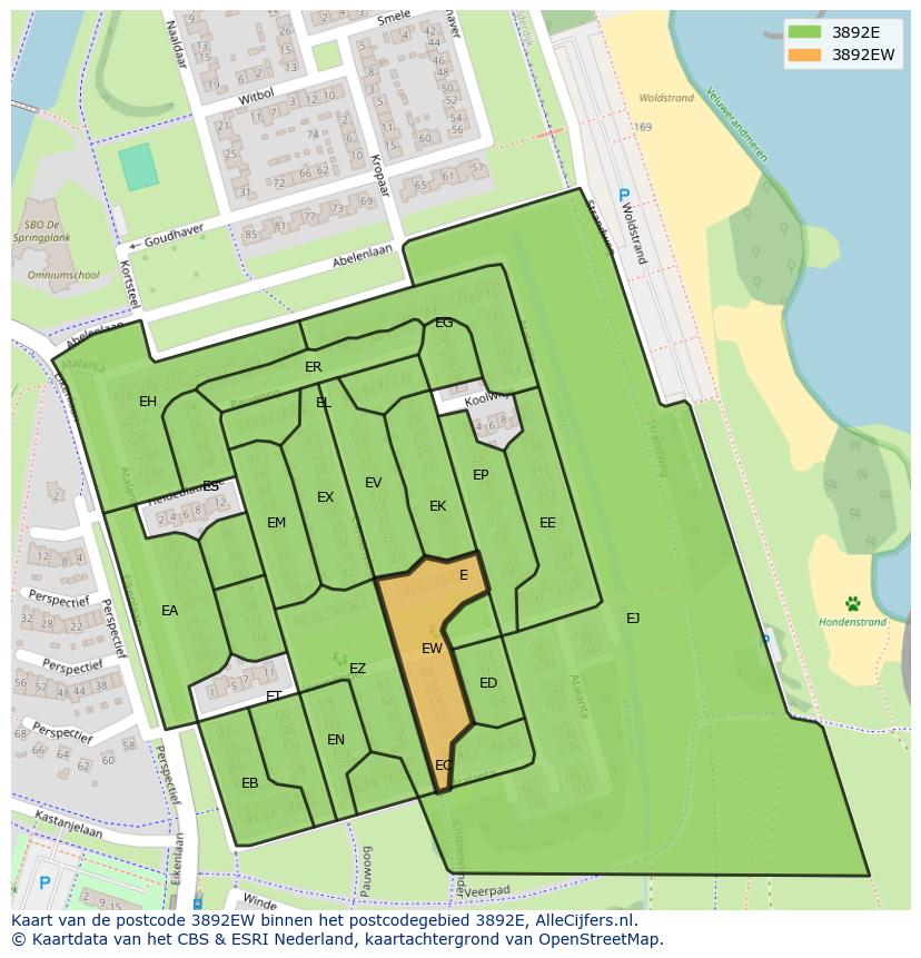 Afbeelding van het postcodegebied 3892 EW op de kaart.