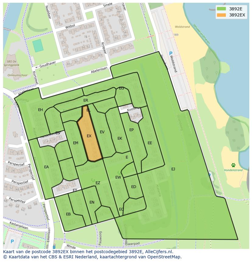 Afbeelding van het postcodegebied 3892 EX op de kaart.