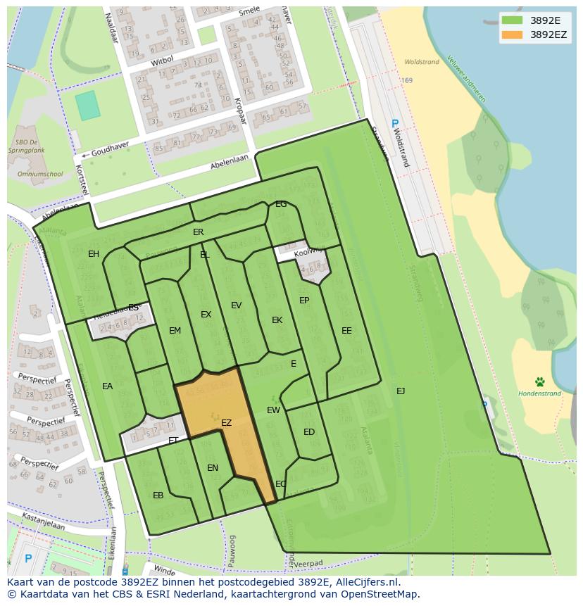 Afbeelding van het postcodegebied 3892 EZ op de kaart.