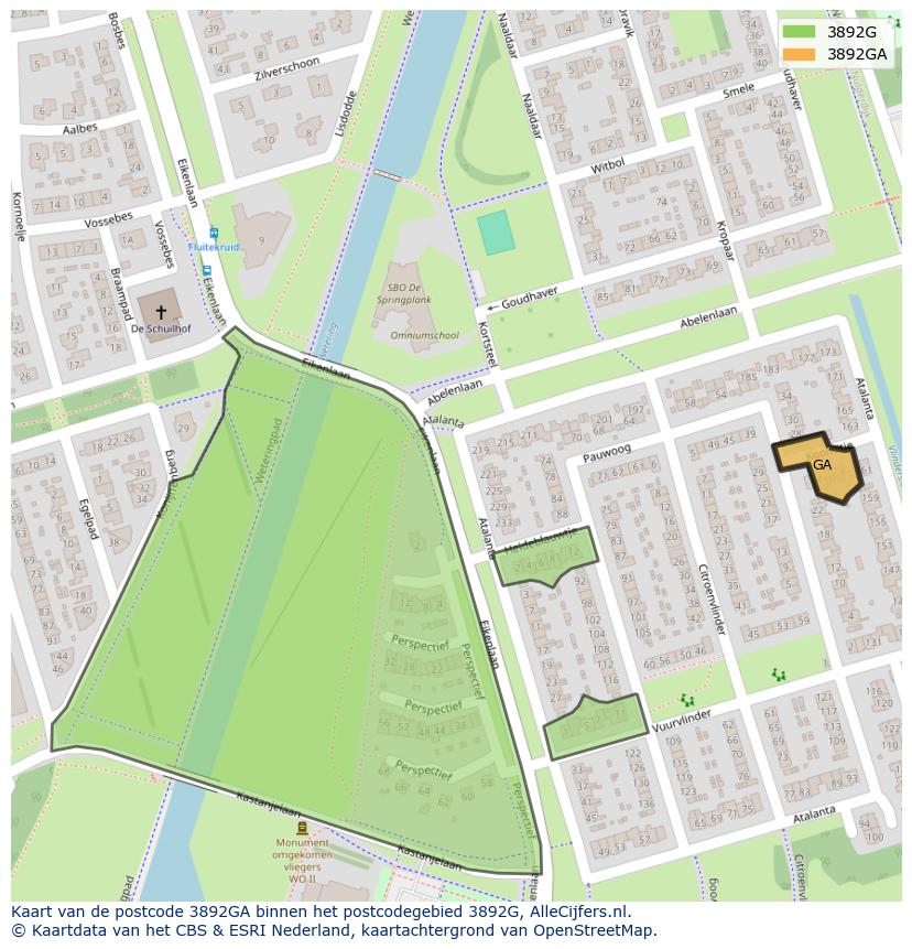 Afbeelding van het postcodegebied 3892 GA op de kaart.