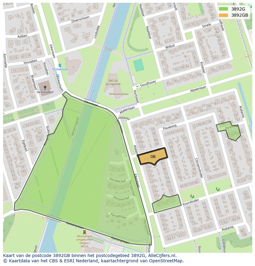 Afbeelding van het postcodegebied 3892 GB op de kaart.