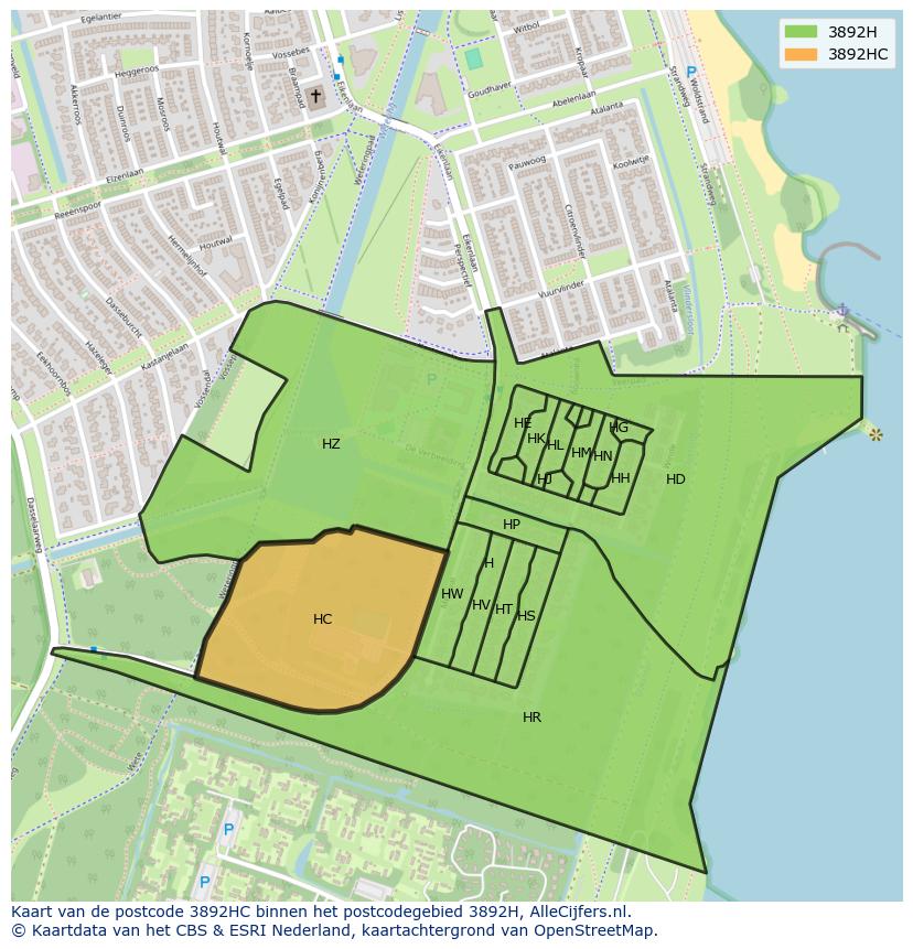 Afbeelding van het postcodegebied 3892 HC op de kaart.