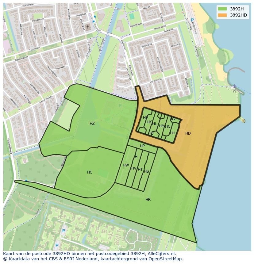 Afbeelding van het postcodegebied 3892 HD op de kaart.