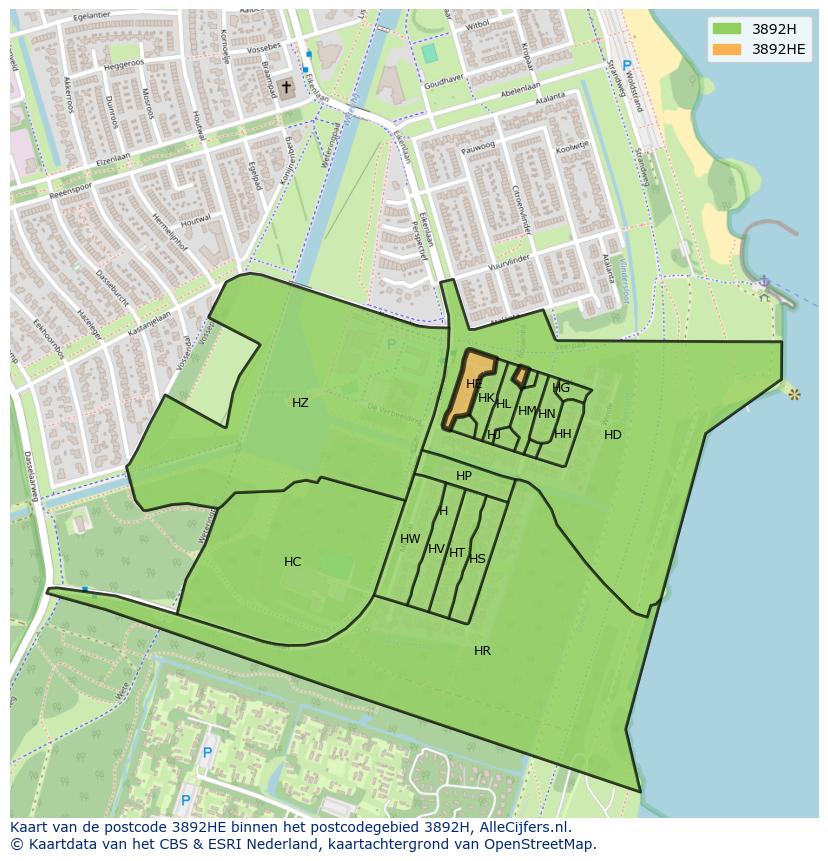 Afbeelding van het postcodegebied 3892 HE op de kaart.