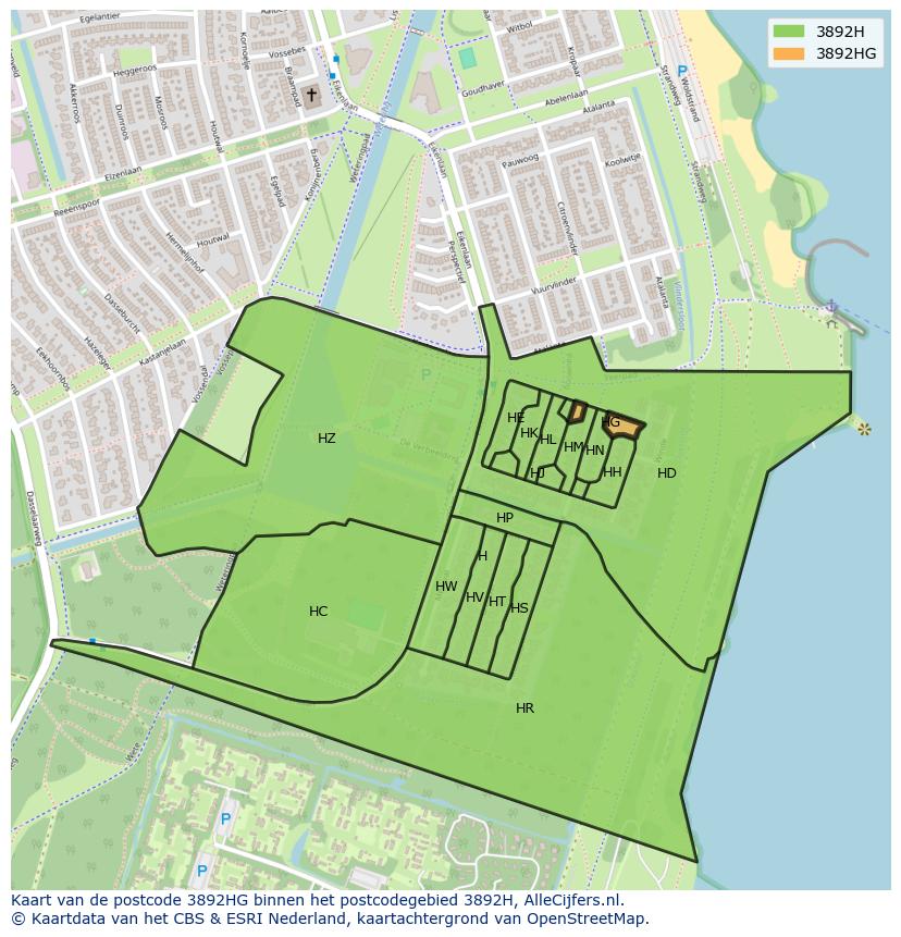 Afbeelding van het postcodegebied 3892 HG op de kaart.