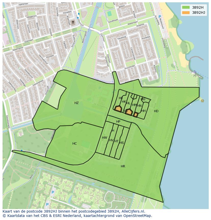 Afbeelding van het postcodegebied 3892 HJ op de kaart.