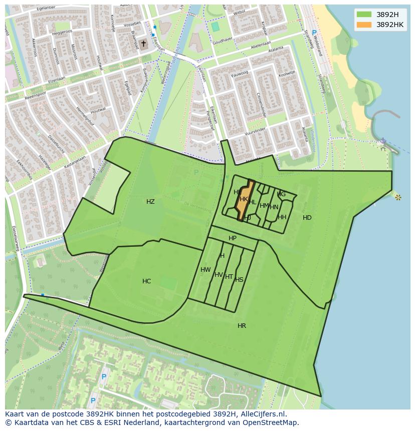 Afbeelding van het postcodegebied 3892 HK op de kaart.