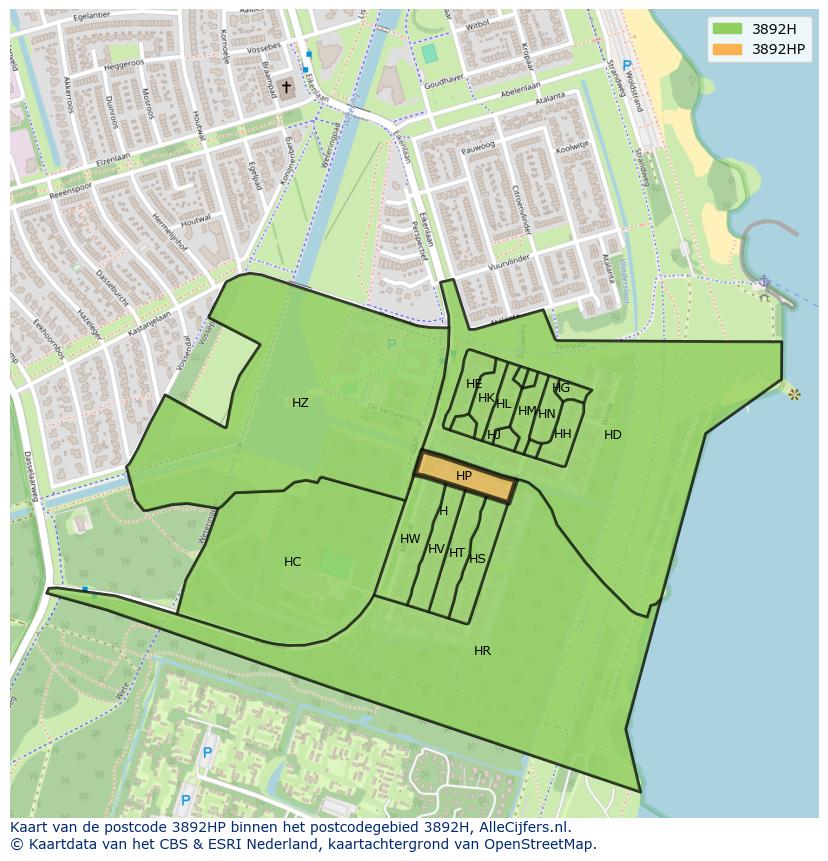 Afbeelding van het postcodegebied 3892 HP op de kaart.