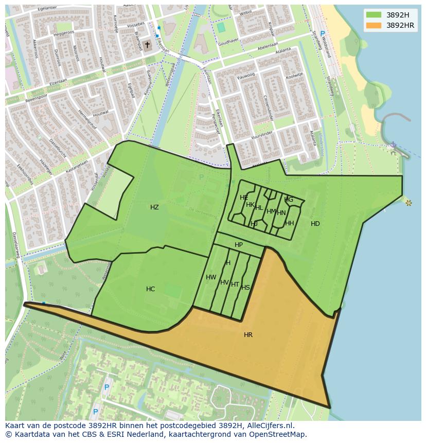 Afbeelding van het postcodegebied 3892 HR op de kaart.