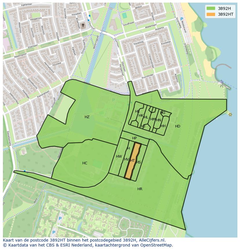 Afbeelding van het postcodegebied 3892 HT op de kaart.