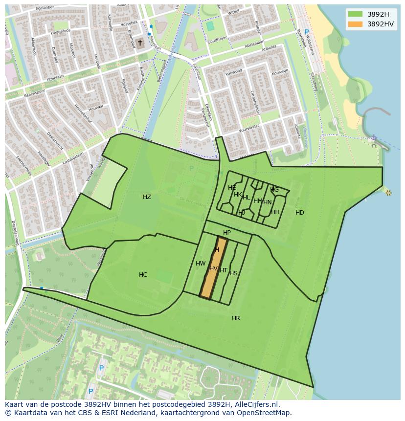 Afbeelding van het postcodegebied 3892 HV op de kaart.