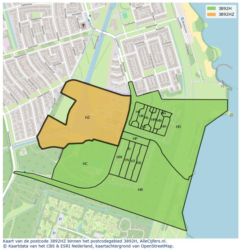 Afbeelding van het postcodegebied 3892 HZ op de kaart.
