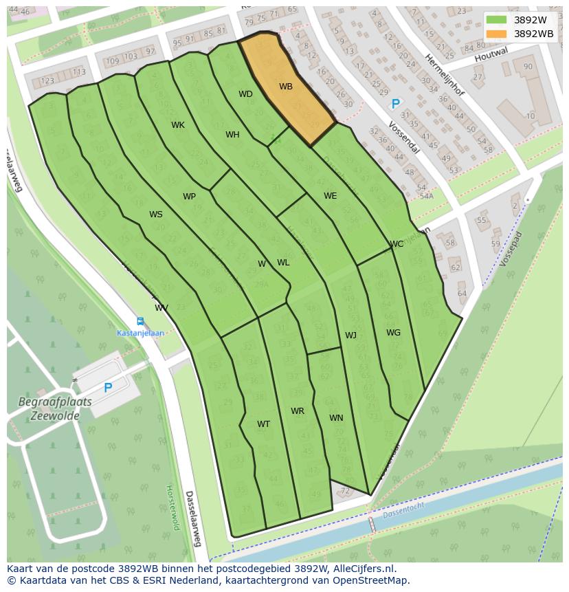 Afbeelding van het postcodegebied 3892 WB op de kaart.