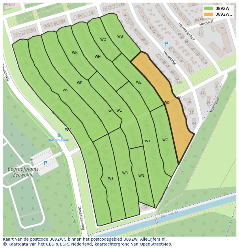 Afbeelding van het postcodegebied 3892 WC op de kaart.