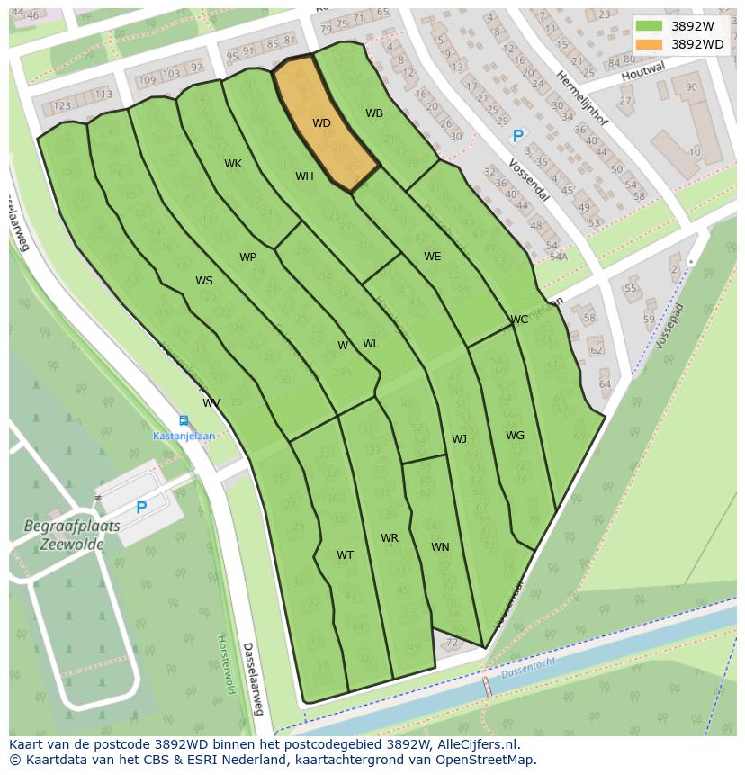 Afbeelding van het postcodegebied 3892 WD op de kaart.