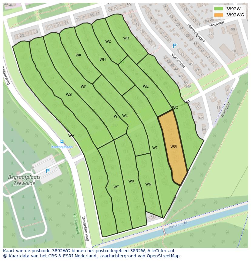 Afbeelding van het postcodegebied 3892 WG op de kaart.