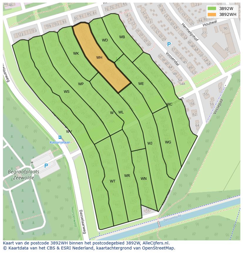 Afbeelding van het postcodegebied 3892 WH op de kaart.