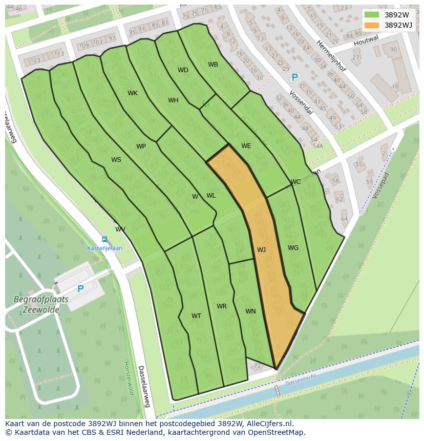 Afbeelding van het postcodegebied 3892 WJ op de kaart.