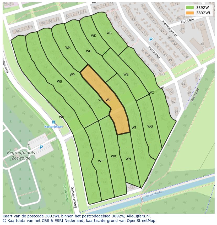 Afbeelding van het postcodegebied 3892 WL op de kaart.