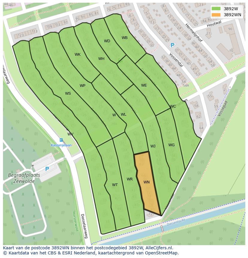 Afbeelding van het postcodegebied 3892 WN op de kaart.