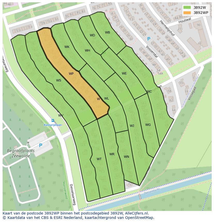 Afbeelding van het postcodegebied 3892 WP op de kaart.