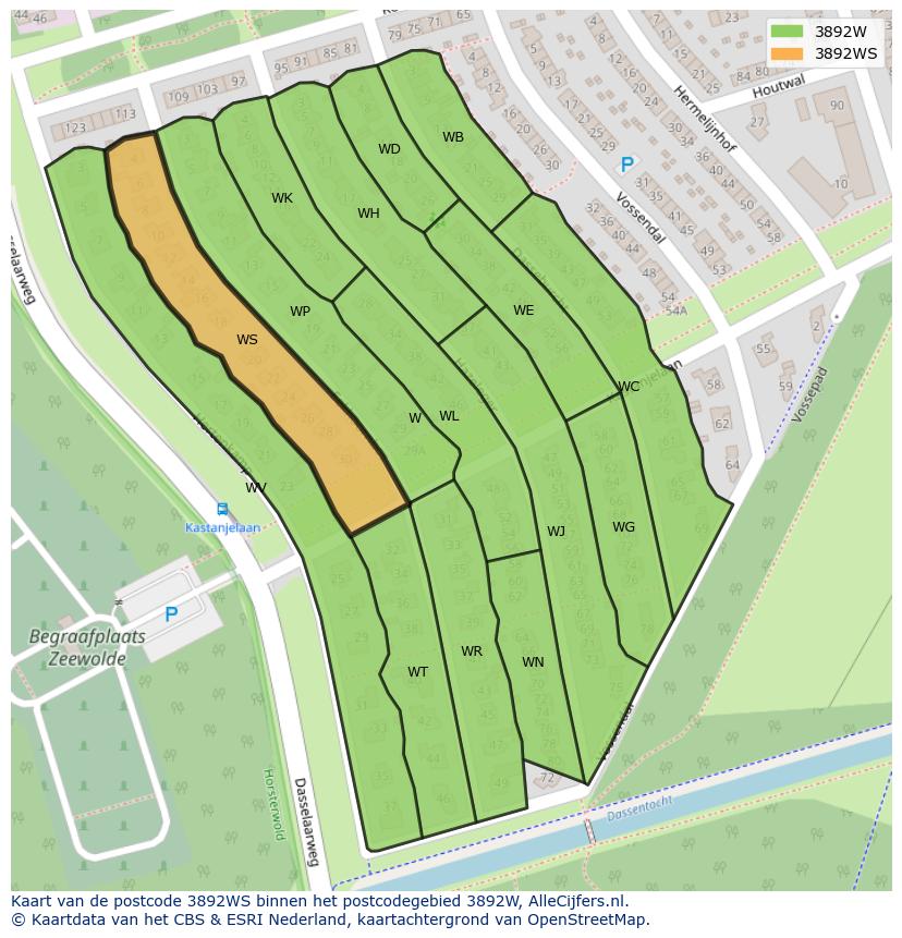 Afbeelding van het postcodegebied 3892 WS op de kaart.