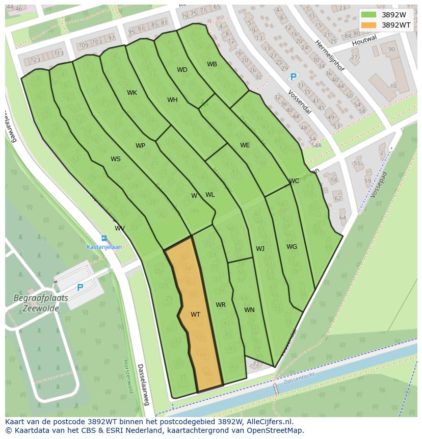 Afbeelding van het postcodegebied 3892 WT op de kaart.