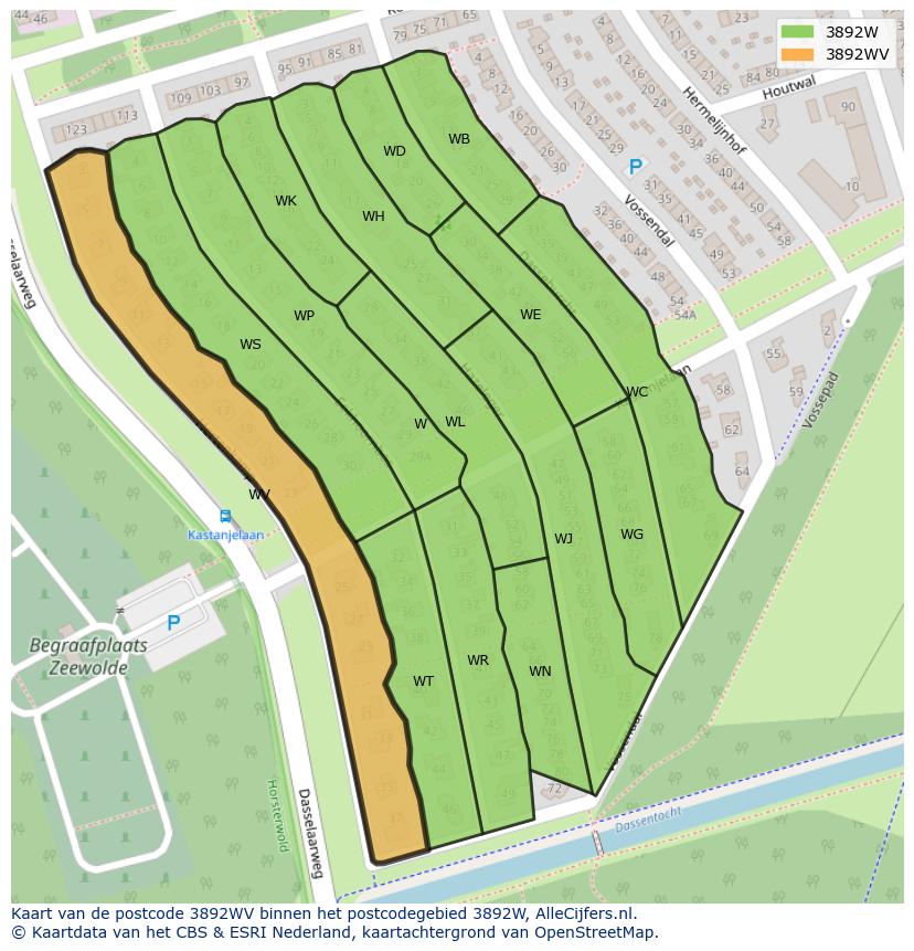 Afbeelding van het postcodegebied 3892 WV op de kaart.