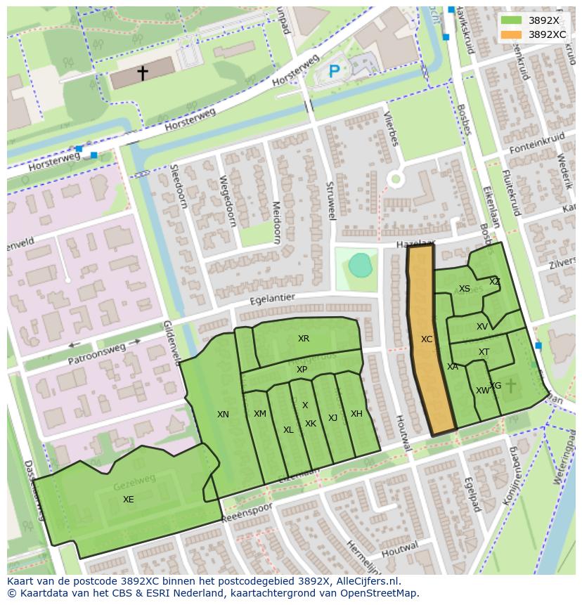 Afbeelding van het postcodegebied 3892 XC op de kaart.