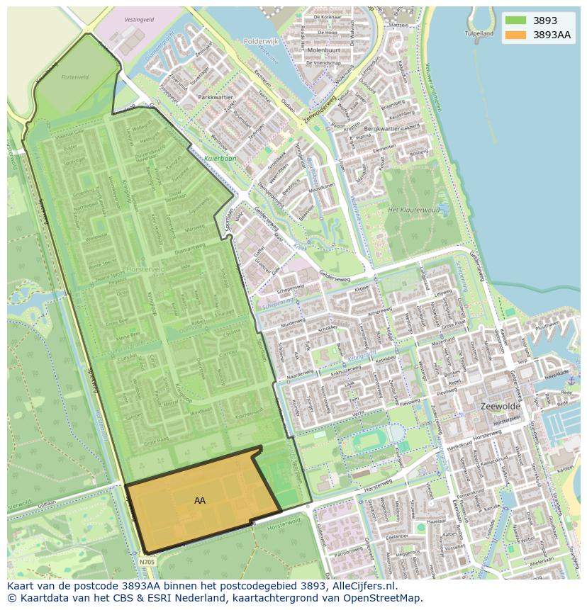 Afbeelding van het postcodegebied 3893 AA op de kaart.