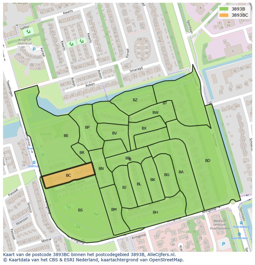 Afbeelding van het postcodegebied 3893 BC op de kaart.