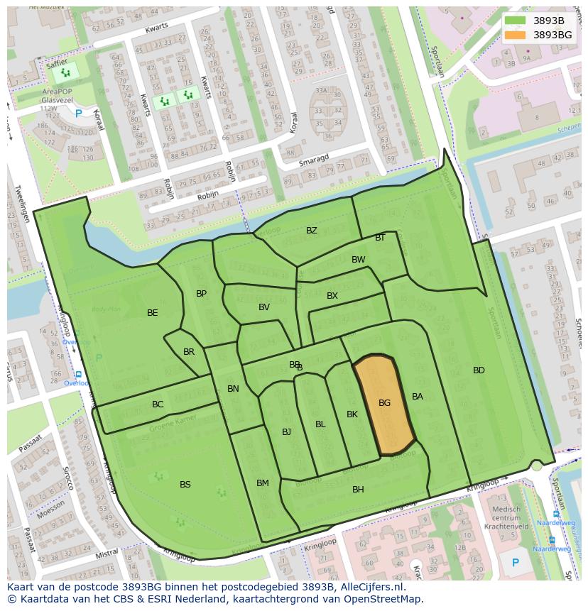 Afbeelding van het postcodegebied 3893 BG op de kaart.