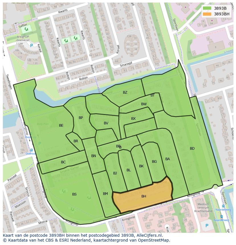 Afbeelding van het postcodegebied 3893 BH op de kaart.