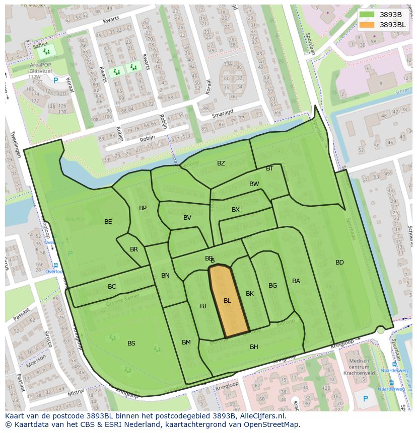 Afbeelding van het postcodegebied 3893 BL op de kaart.