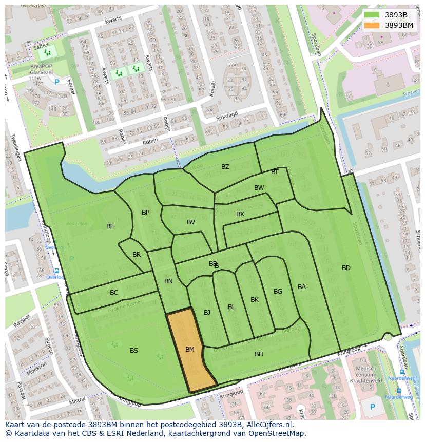 Afbeelding van het postcodegebied 3893 BM op de kaart.