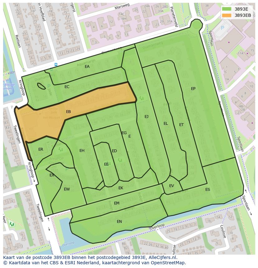 Afbeelding van het postcodegebied 3893 EB op de kaart.