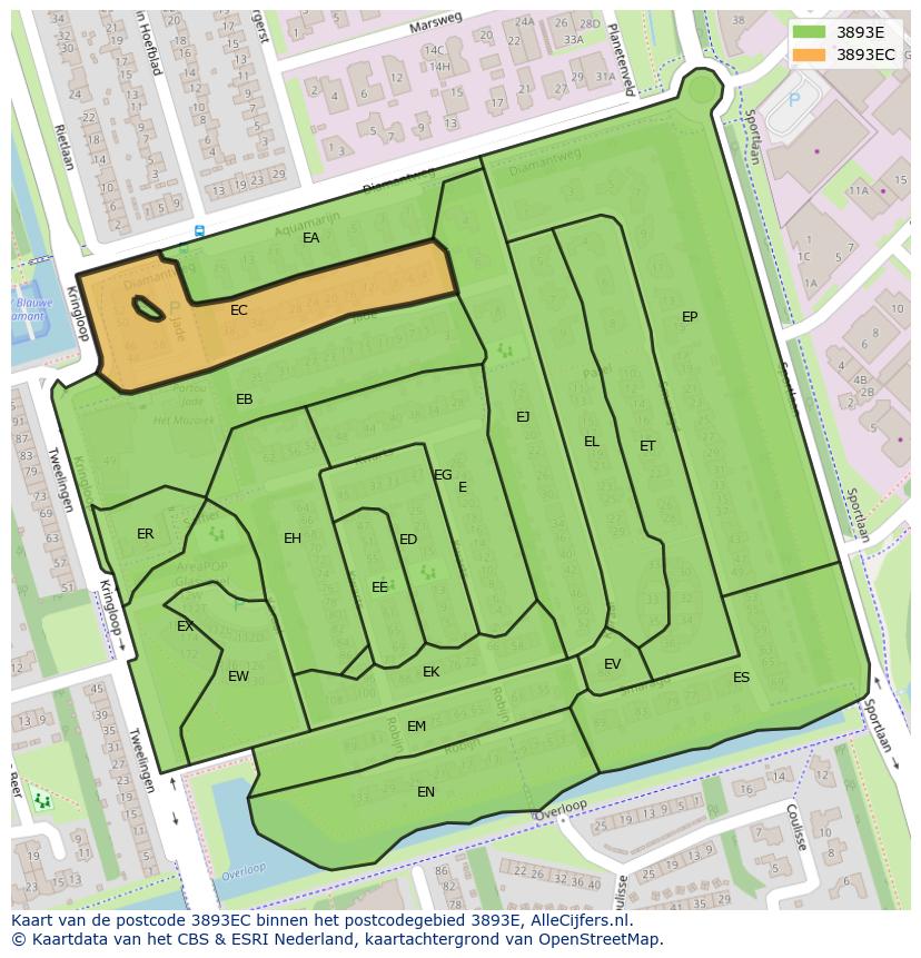 Afbeelding van het postcodegebied 3893 EC op de kaart.