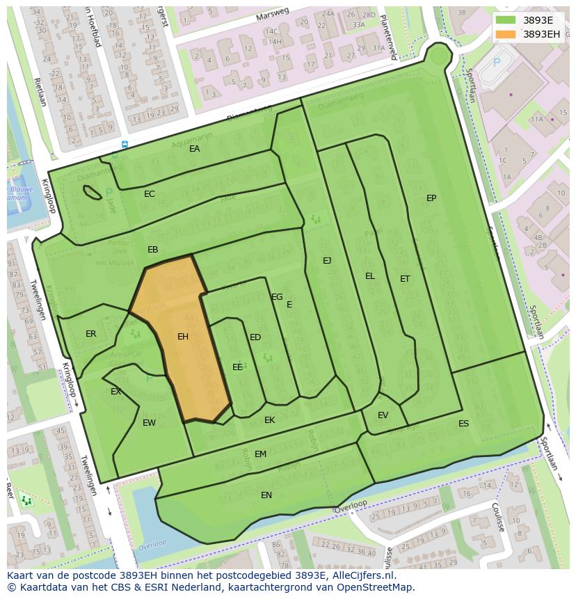 Afbeelding van het postcodegebied 3893 EH op de kaart.