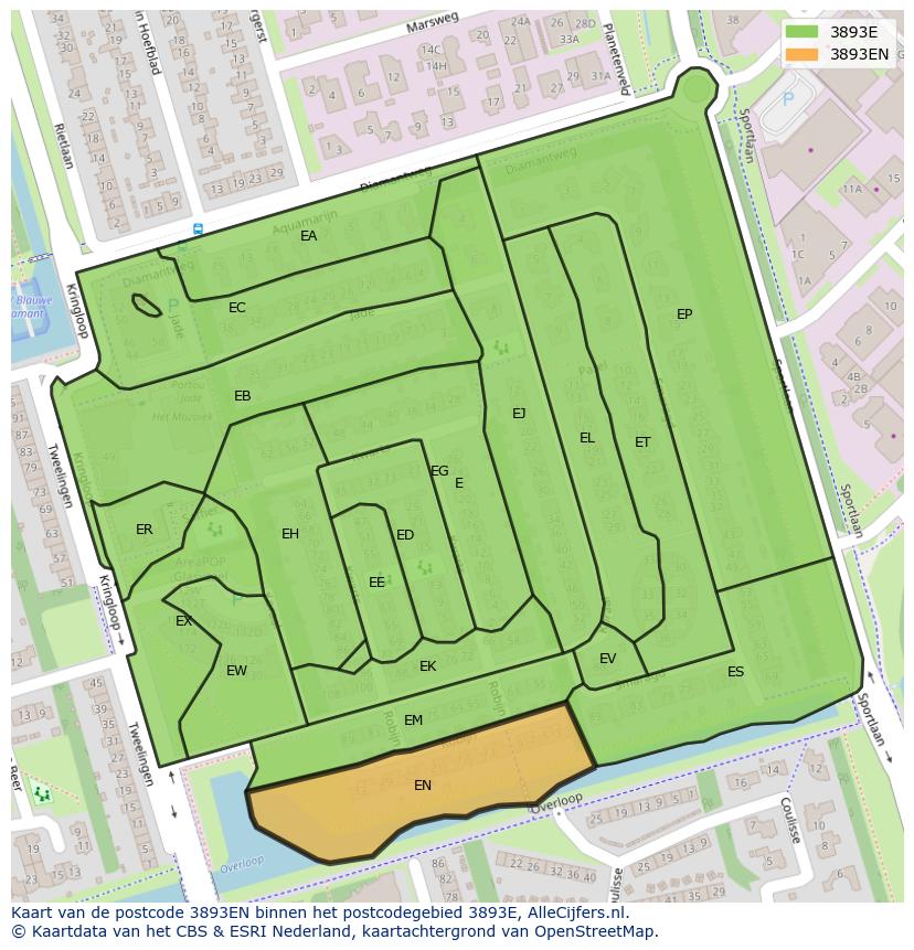 Afbeelding van het postcodegebied 3893 EN op de kaart.
