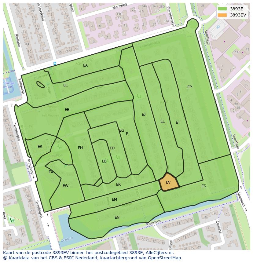 Afbeelding van het postcodegebied 3893 EV op de kaart.
