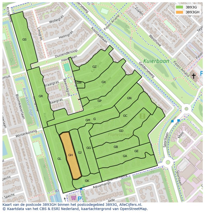 Afbeelding van het postcodegebied 3893 GH op de kaart.